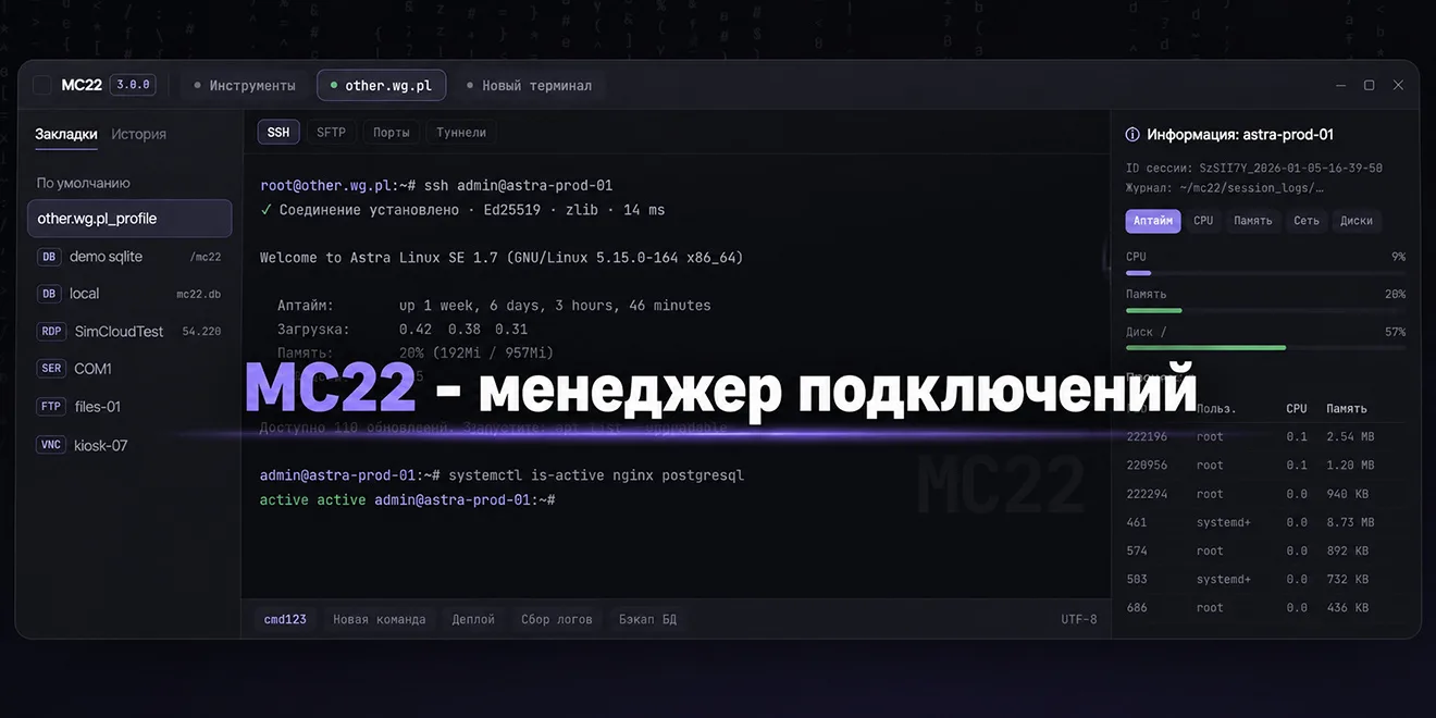 Я изучил и написал подробный обзор на российский менеджер соединений MC22.