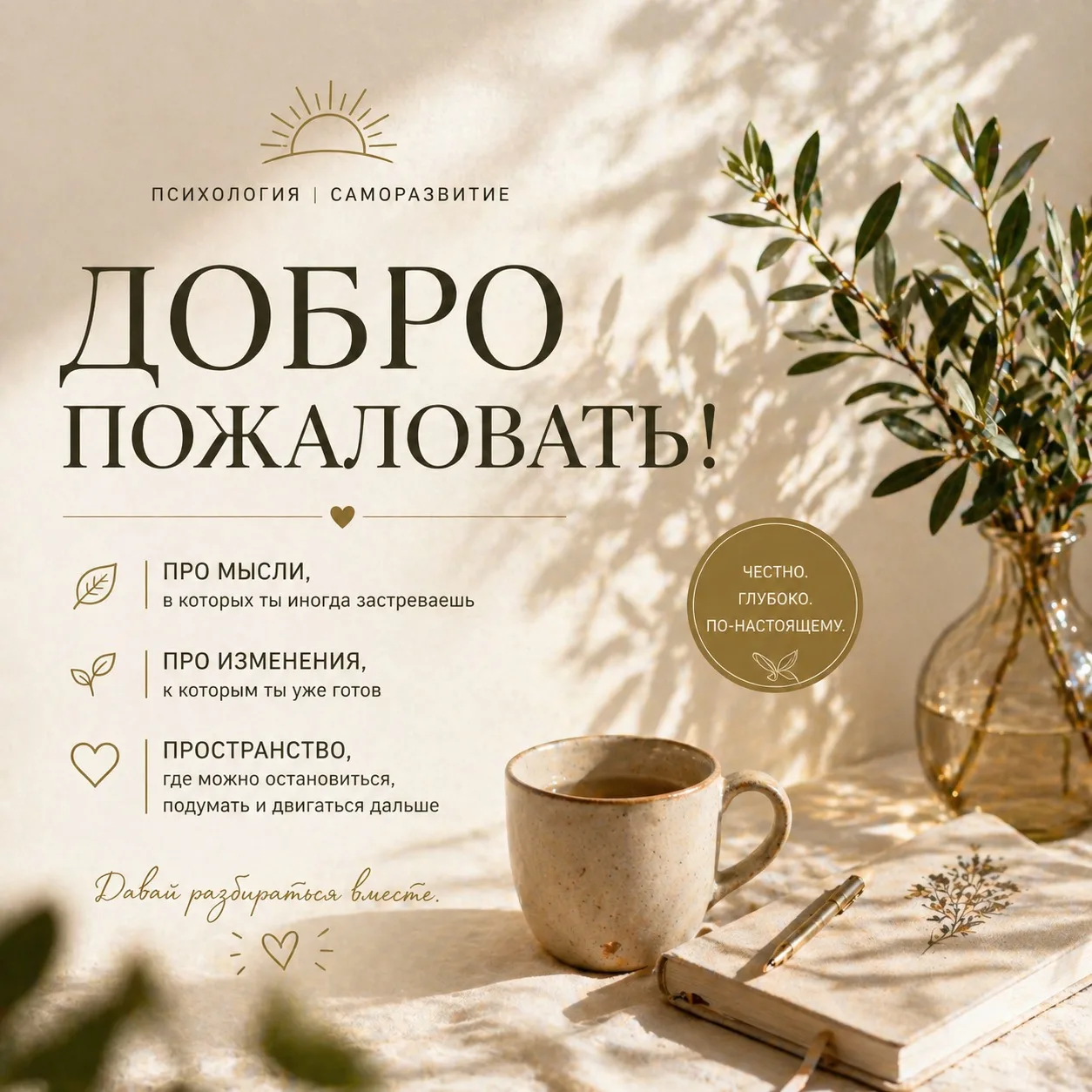 Добро пожаловать 🤍

Этот канал — про тебя.
Про мысли, в которых ты иногда застреваешь. Про изменени