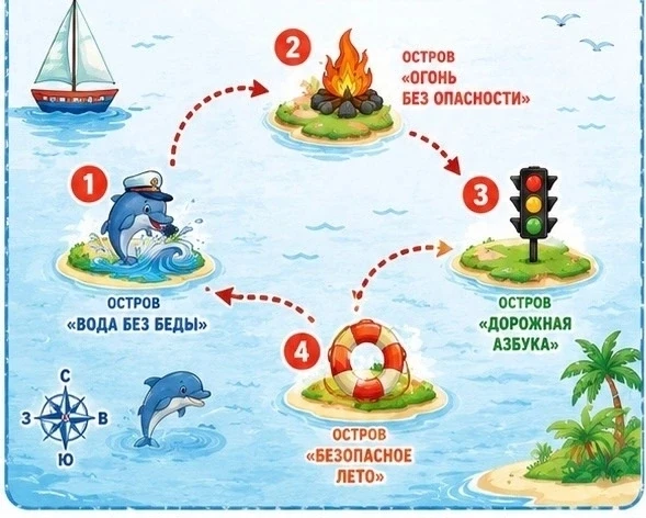 🧳🧭В путешествие по островам безопасности отправились наши дошколята на итоговом мероприятии недели