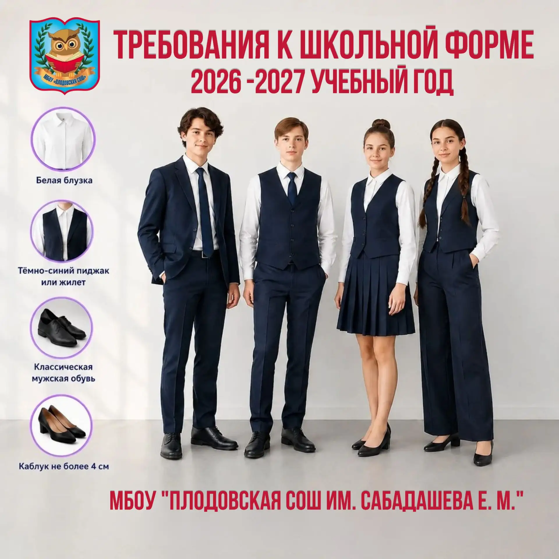 ❗️ Уважаемые родители!

С 1 сентября 2026 года все школы Крыма переходят на форму, соответствующую н