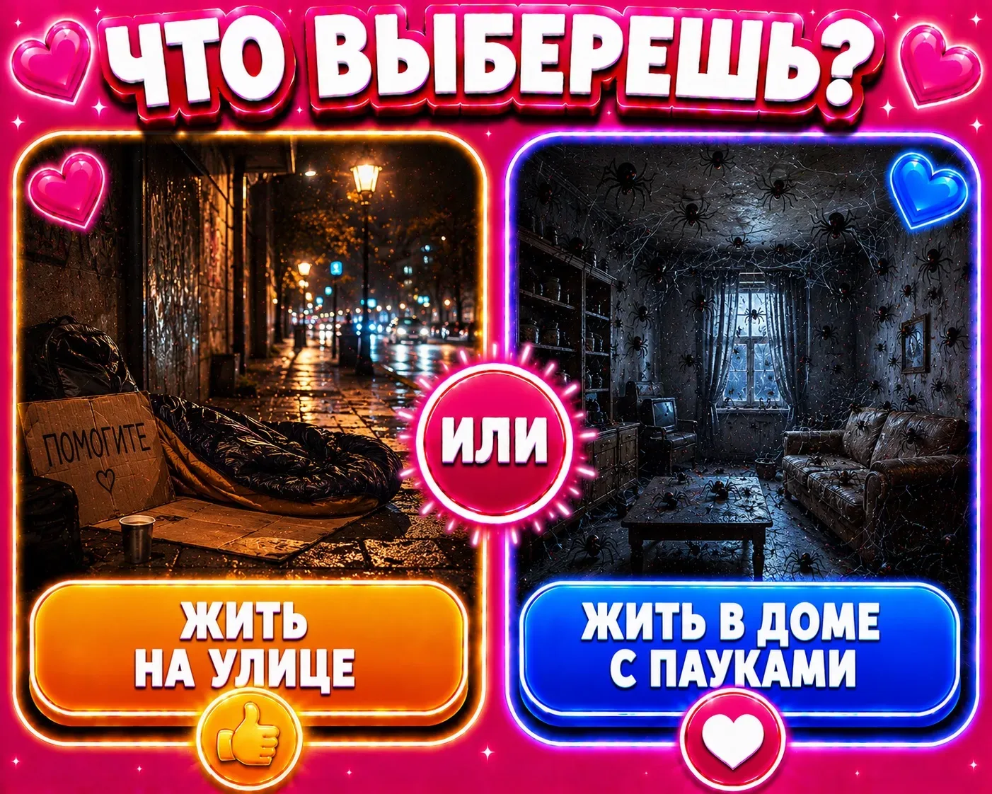 Жить на улице или в доме с пауками?