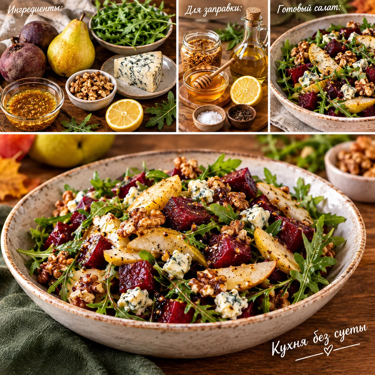🥗 Салат «Осенний уют» с запечённой свёклой, грушей и грецкими орехами