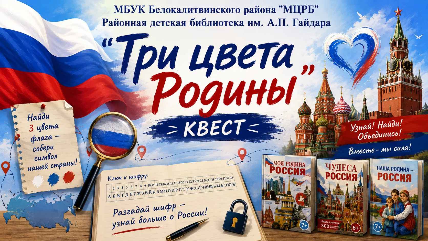 🇷🇺🌿 В Районной детской библиотеке им. А. П. Гайдара прошёл увлекательный квест «Три цвета Родины»