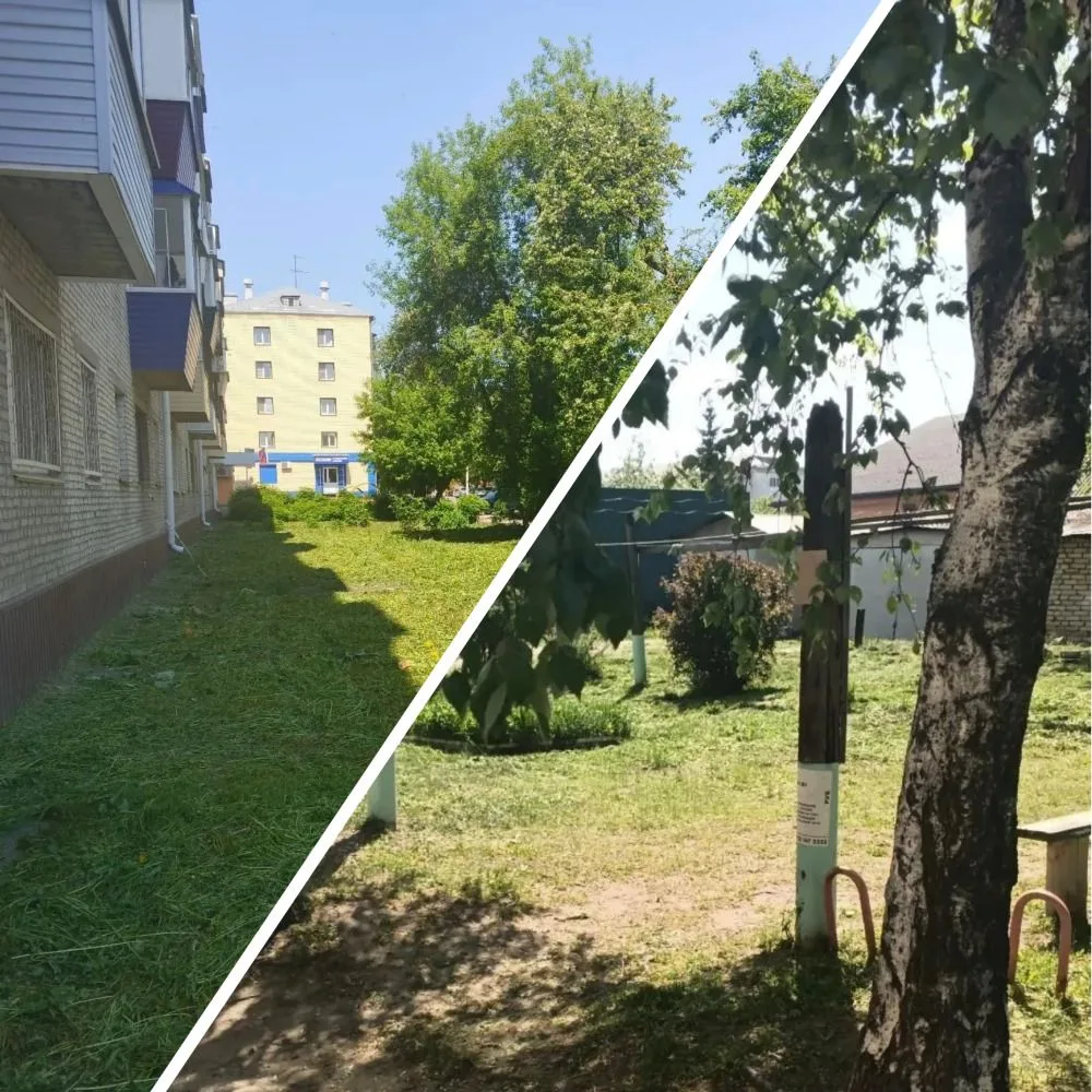 Окашивание придомовой территории МКД № 33 по улице Гагарина.