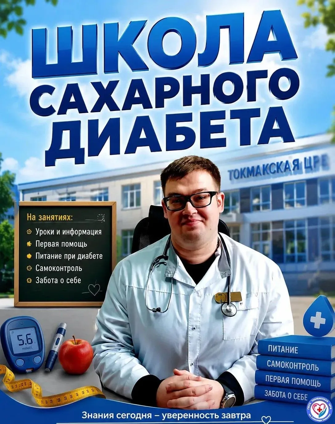 🏥 ГБУЗ Токмакская ЦРБ им. Александра Сеикаева открывает «Школу сахарного диабета»! 🎉

На сегодняшн
