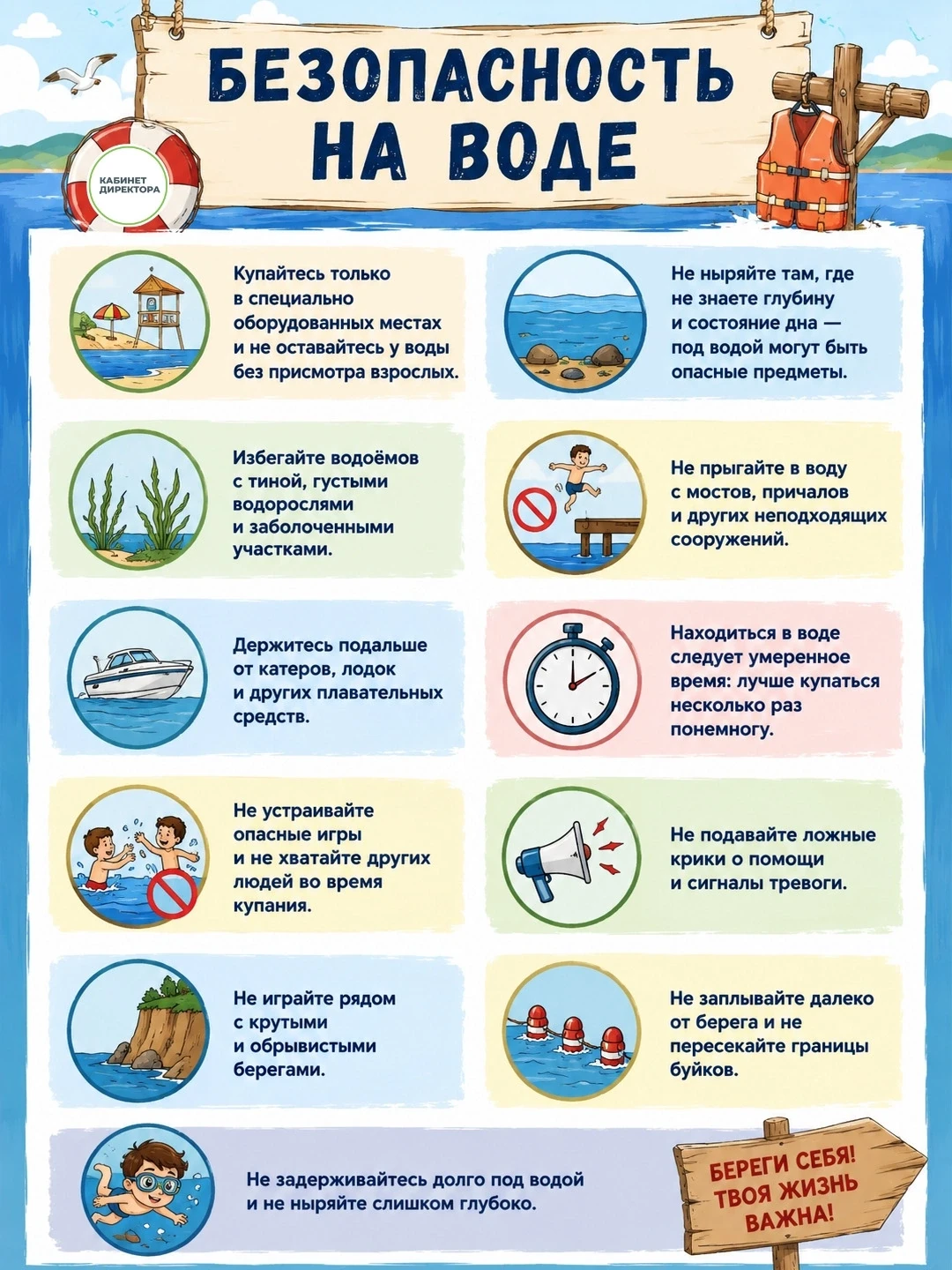 🌊 Памятка: Правила безопасности на воде 
🏊‍♂☀ Лето и жара всегда манят нас к водоемам! Но вода не 
