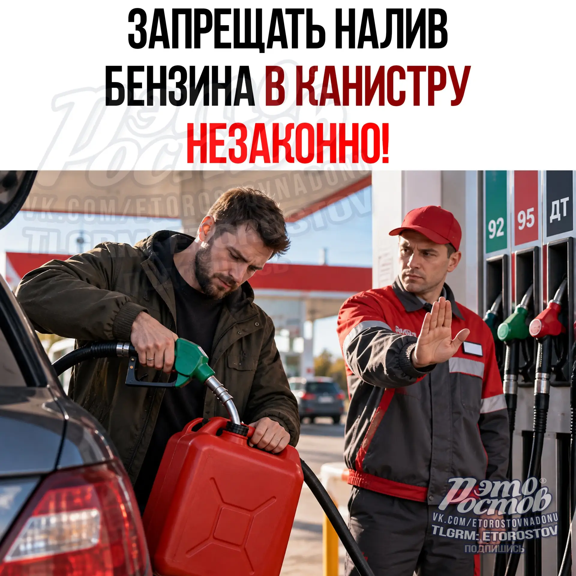 Заправлять бензин в канистру не запрещено