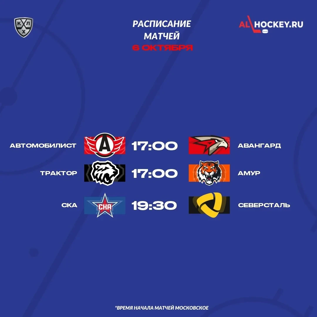 🗓 Расписание матчей игрового дня в регулярном чемпионате КХЛ 🏒
