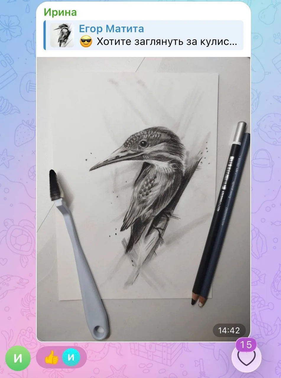 🖤 Как мы рисовали зимородка 🐦 углём и что из этого вышло