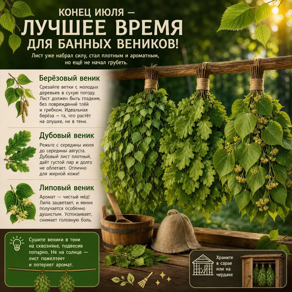 🌿 КОНЕЦ ИЮЛЯ — ЛУЧШЕЕ ВРЕМЯ ДЛЯ БАННЫХ ВЕНИКОВ! 🌿
