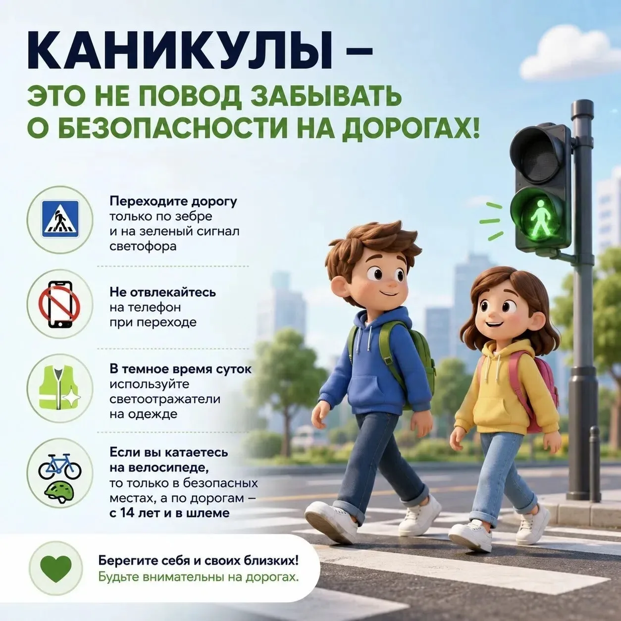 👉 Безопасность на дорогах — всегда в приоритете, даже на каникулах!

✅Хотим напомнить вам простые п