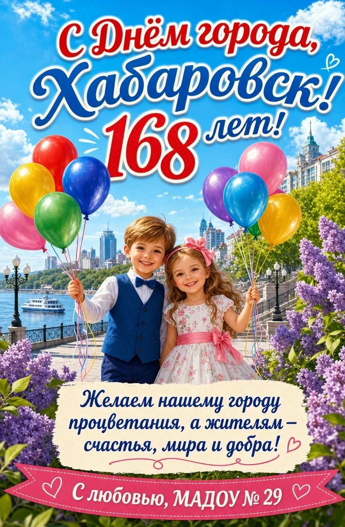 Хабаровск, с 168-летием! 🐯🐻 Желаем нашему родному городу на Амуре яркого солнца, добр...