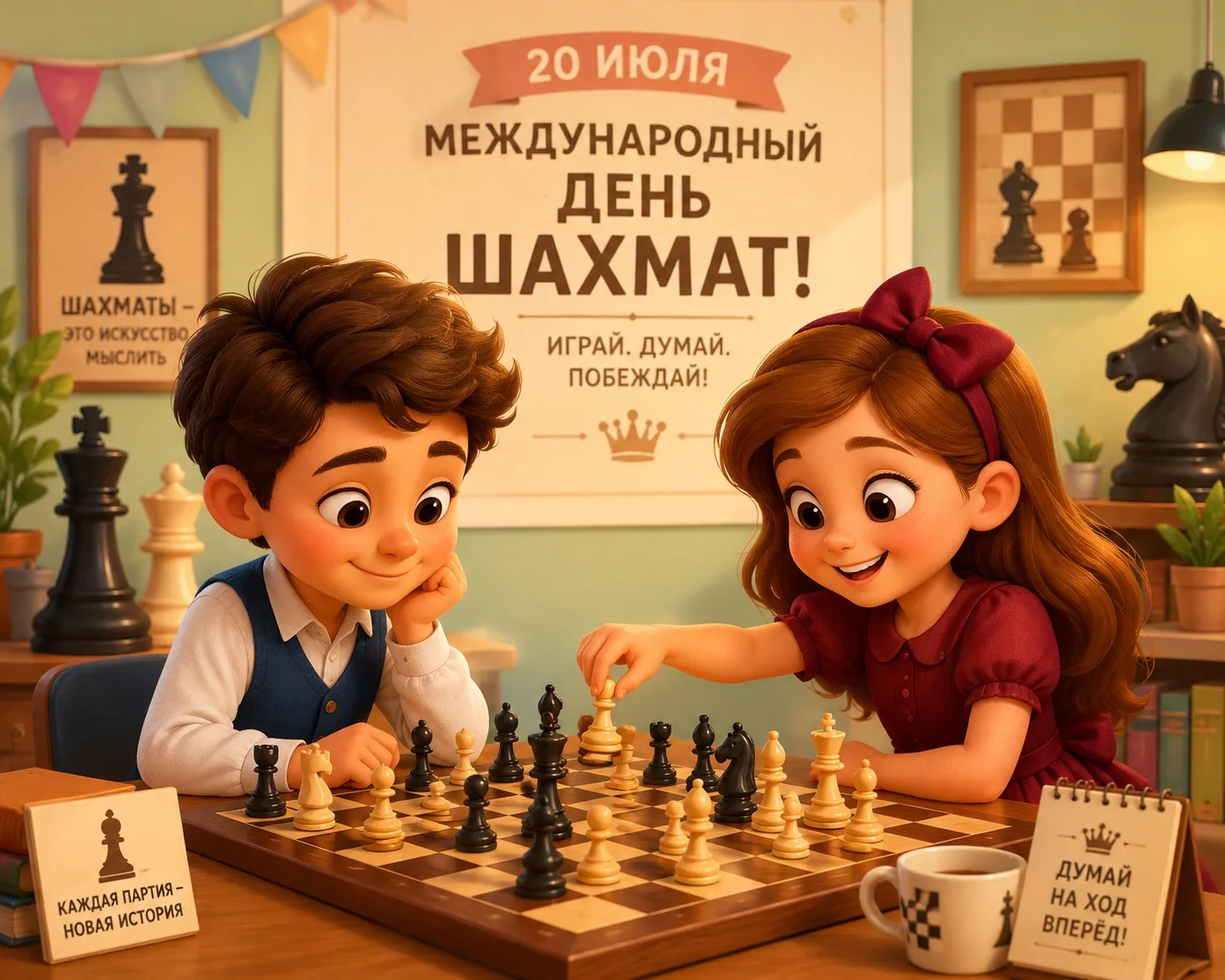 🎉 Сегодня, 20 июля, мы отмечаем Международный день шахмат!

♟️Шахматы развивают логическое мышление