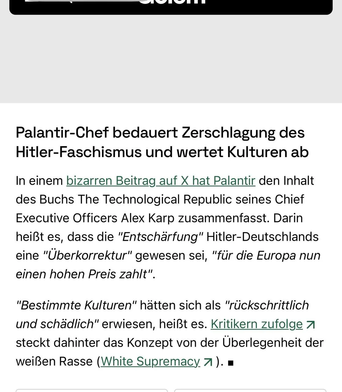 Основатель Palantir сожалеет о поражении гитлеровского фашизма и обесценивает культуры.

В книге «Те