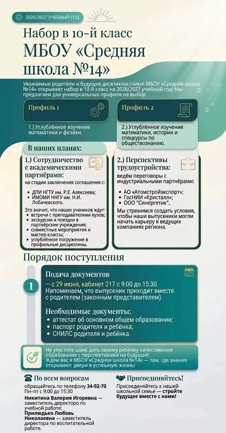 Открываем набор в 10 класс. Подробнее о профилях читайте в карточке