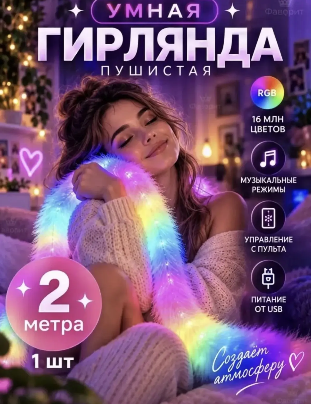 Пушистая умная гирлянда