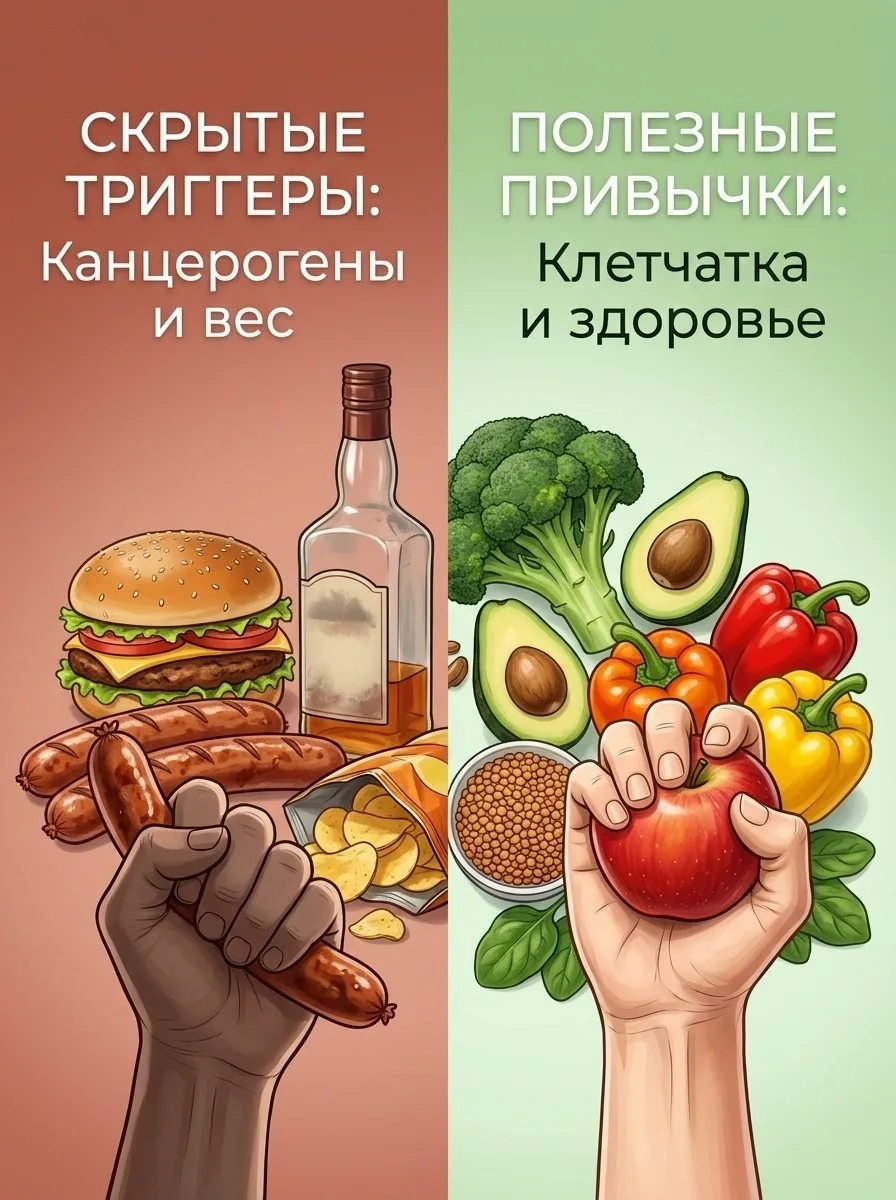 🍔Лишний вес, алкоголь и фастфуд: как питание влияет на риск онкологии и что с этим дел...