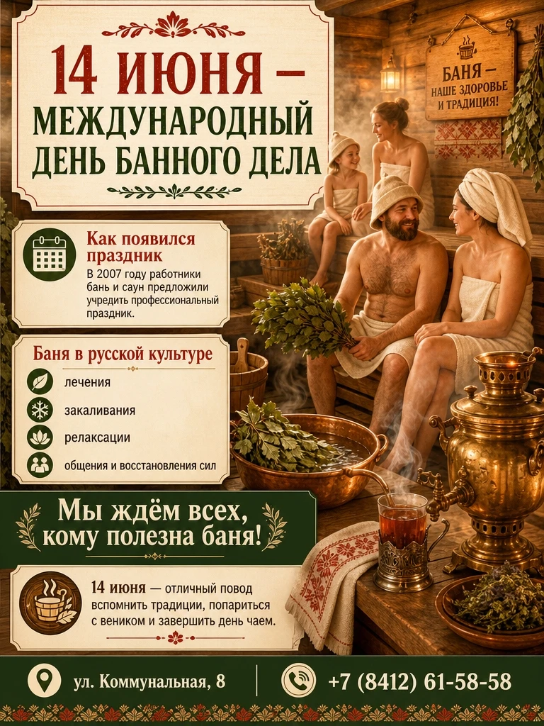 С праздником любители бани и профессионалы банного дела 
 
В 2007 году работники бань и саун предлож