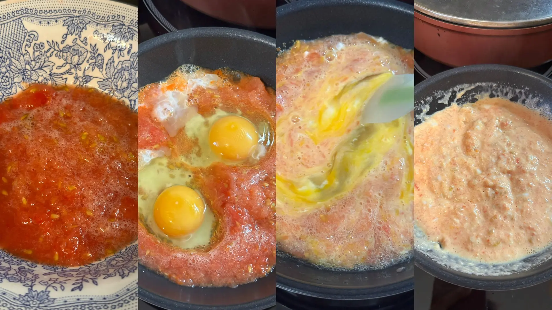 Сегодня на завтрак блюдо моего детства - яичница с помидорами 🍳  Я родилась на юге, и в сезон это бы