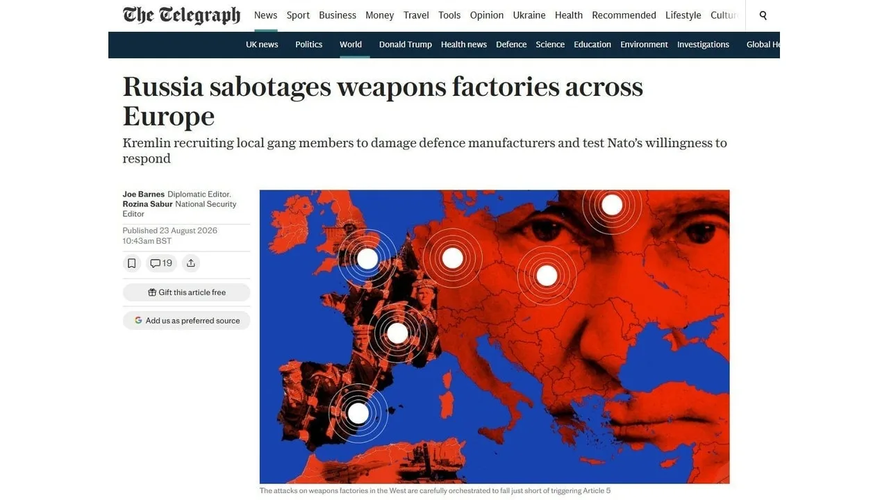 🇷🇺🇪🇺 Россия начала новую волну диверсий против оружейных заводов в Европе, — The Te...