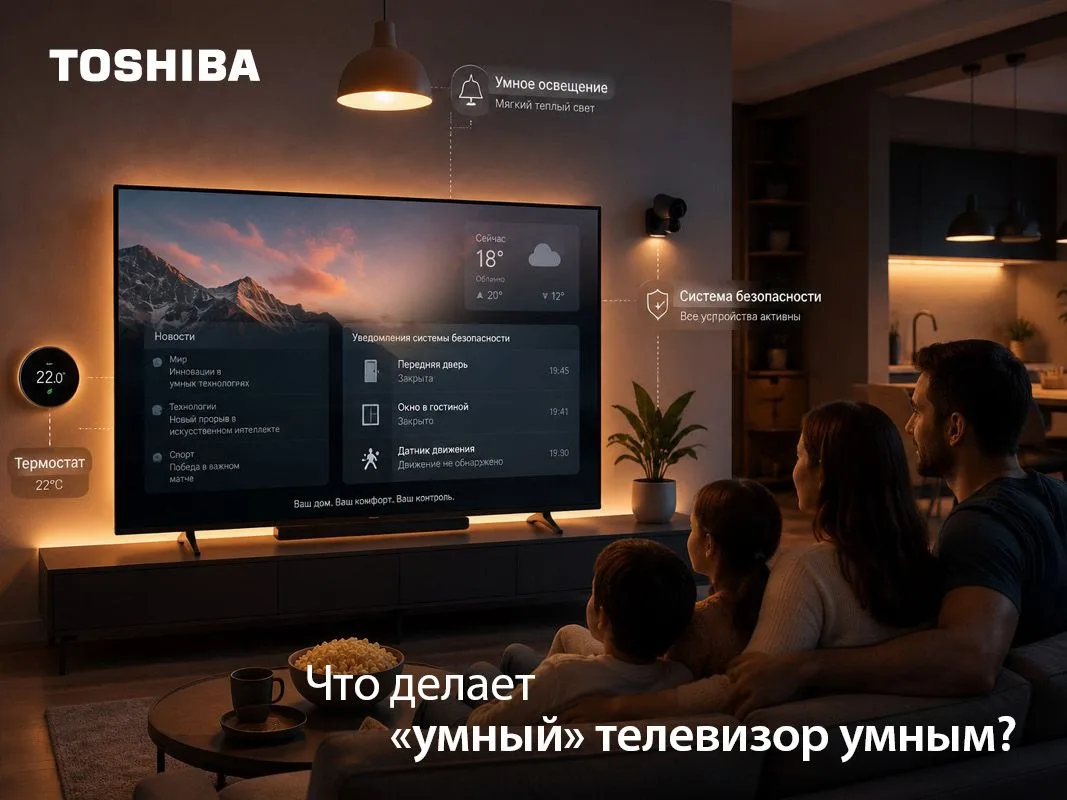 Что делает телевизор Toshiba умным? 🧠

Мы собрали целые список функций современного Toshiba TV:

1.