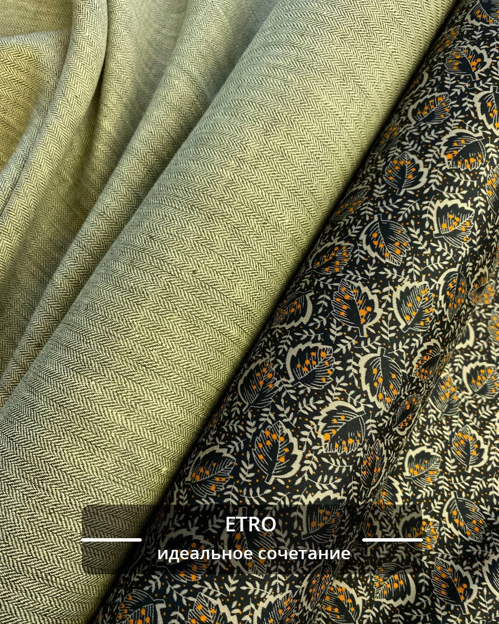 Новинка‼️Костюмный лён Etro в мелкую ёлочку в зелёной гамме — для платьев, брюк и юбок,...