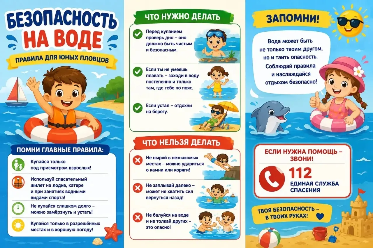 Уважаемые родители и дети, соблюдение базовых правил безопасности на воде — залог вашего здоровья. 
