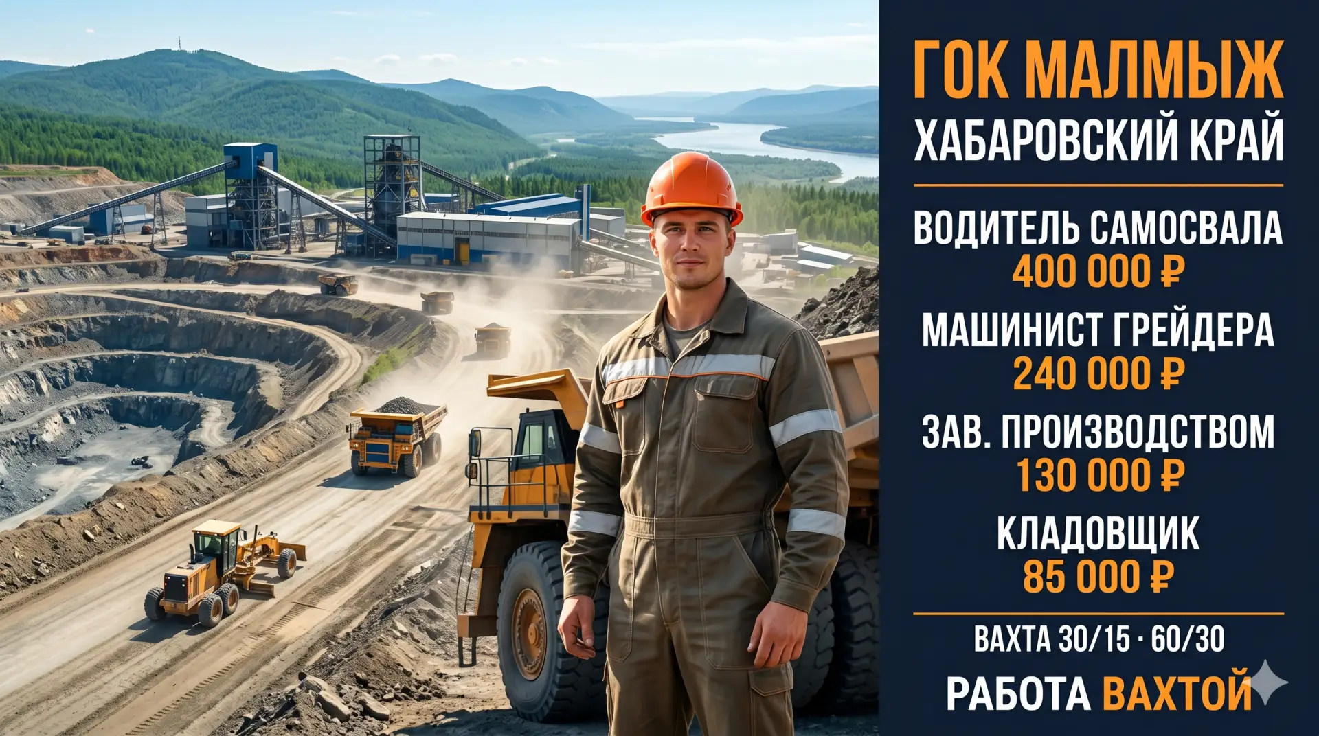 ‼️ Компании ООО "СМС",
 на работу вахтовым методом в Нанайском р-не, Хабаровского края, ГОК "Малмыж"