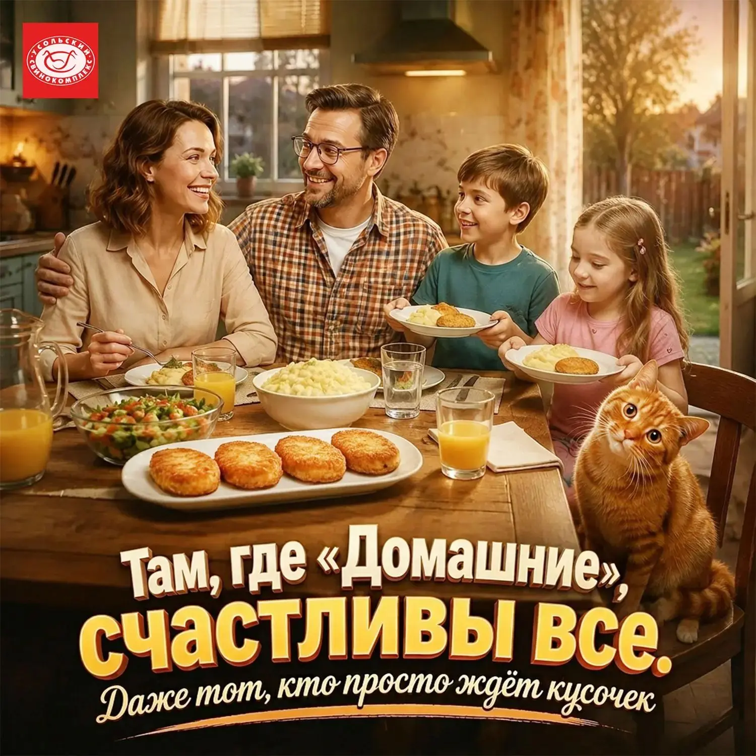 Семейный ужин, за которым даже кот — главный герой 🐱