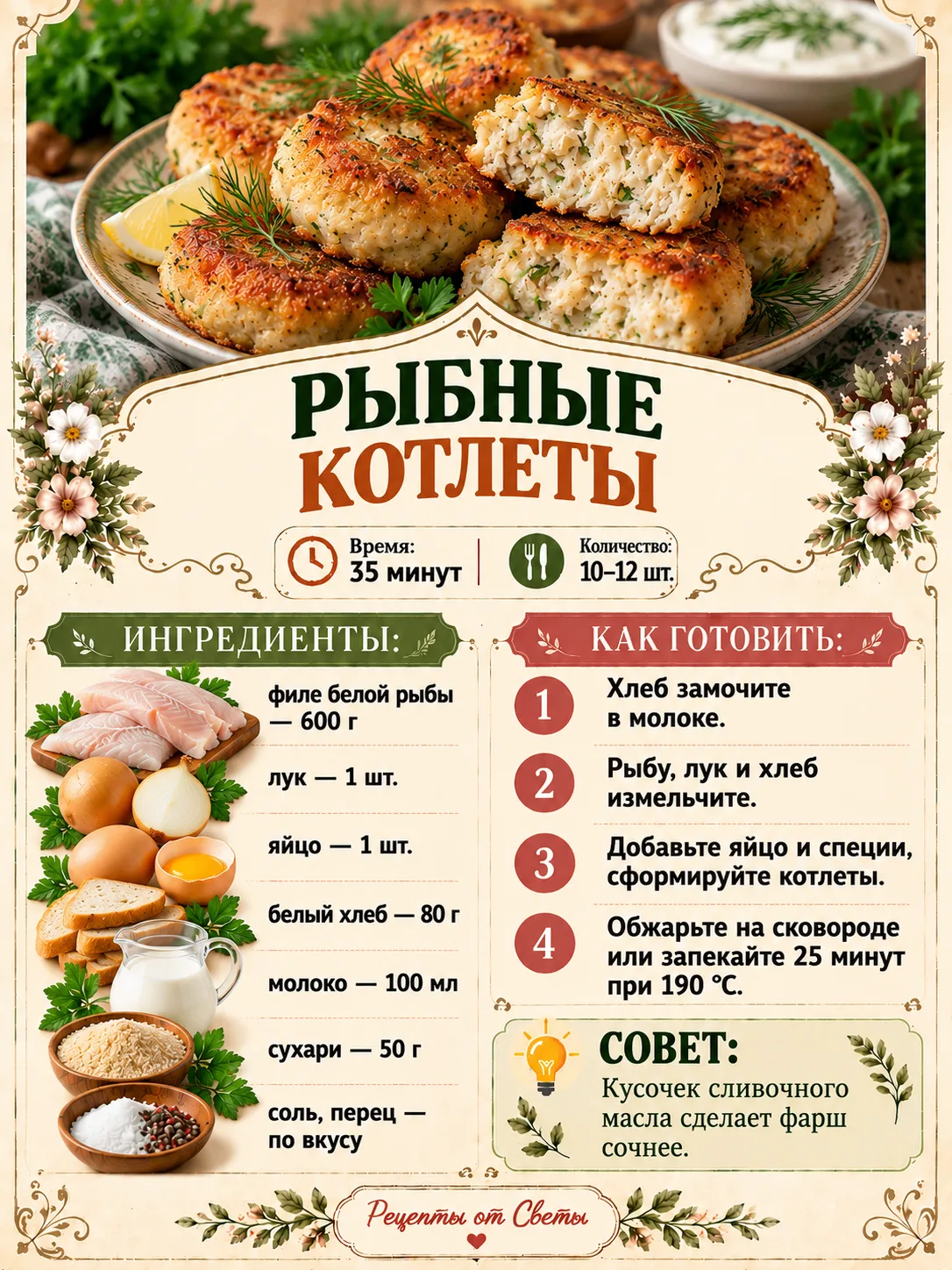 🐟 Румяные рыбные котлетки: хрустящая корочка снаружи, нежная серединка внутри!