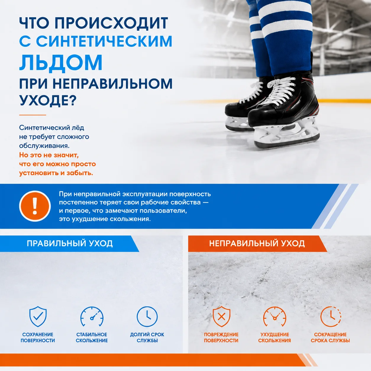 Что происходит с синтетическим льдом при неправильном уходе? ⛸️
