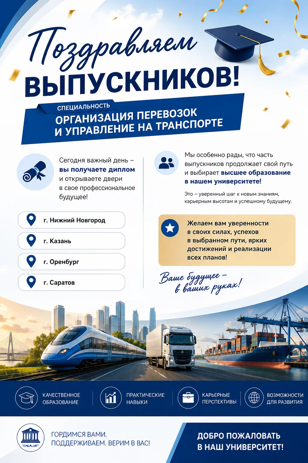🎓 Поздравляем выпускников!
Дорогие выпускники специальности «Организация перевозок и управление на 