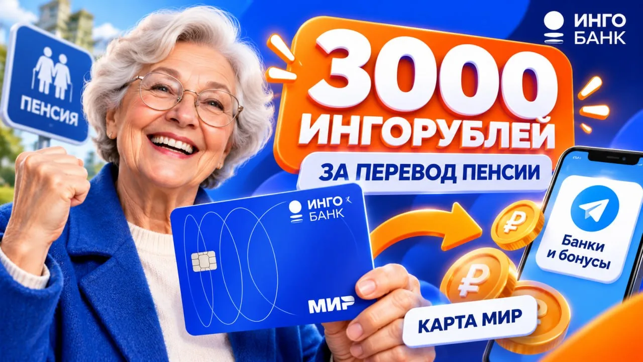 🛡 Инго Банк: 3000 Ингорублей за перевод пенсии