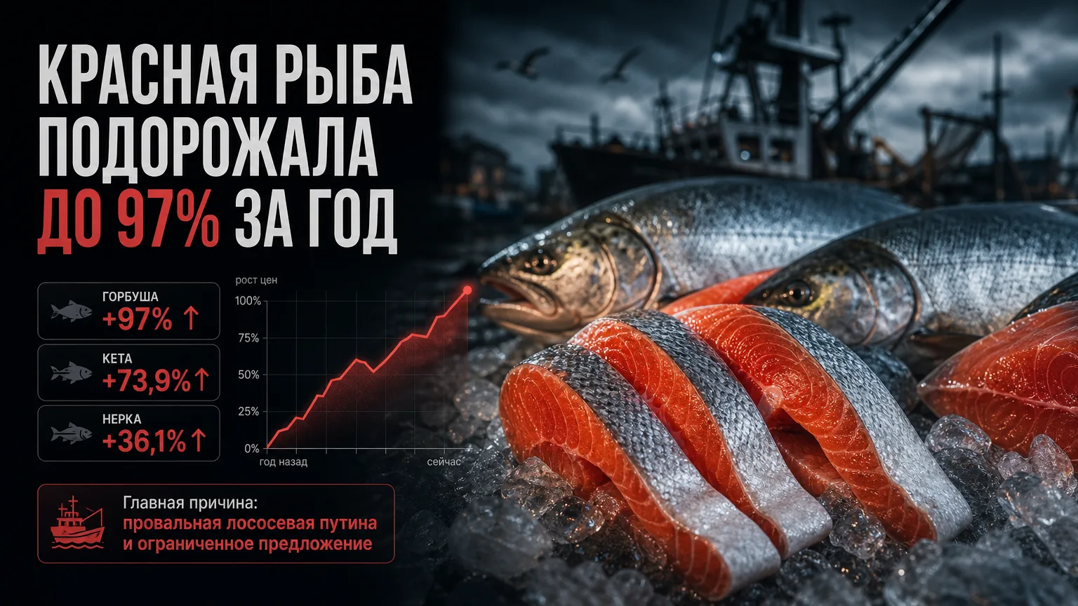 🐟 Горбуша за год подорожала на 97%, кета — на 73,9%