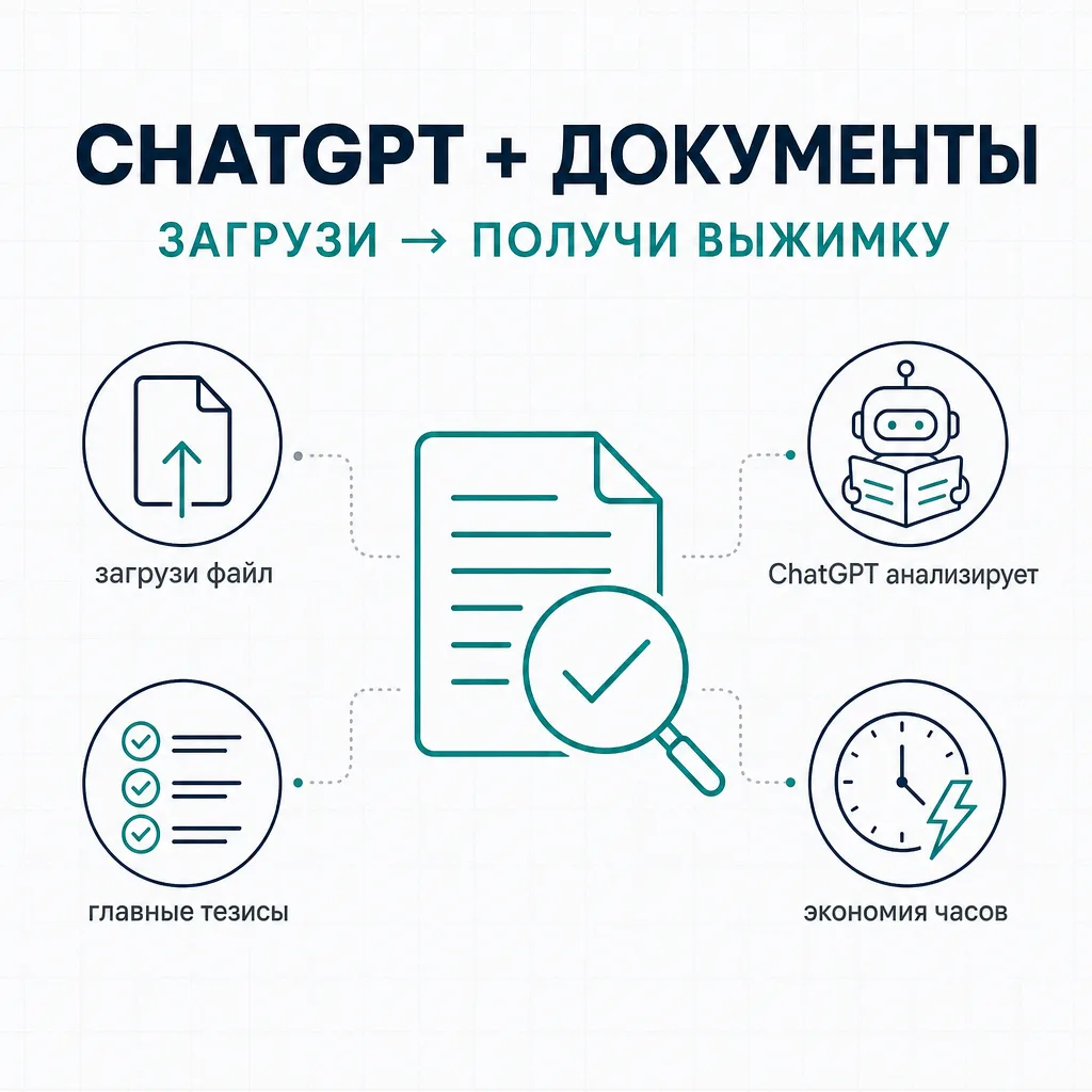 📄 ChatGPT анализирует документы Инструкция за 1 минуту  У вас есть договор, статья, отчёт или длинны