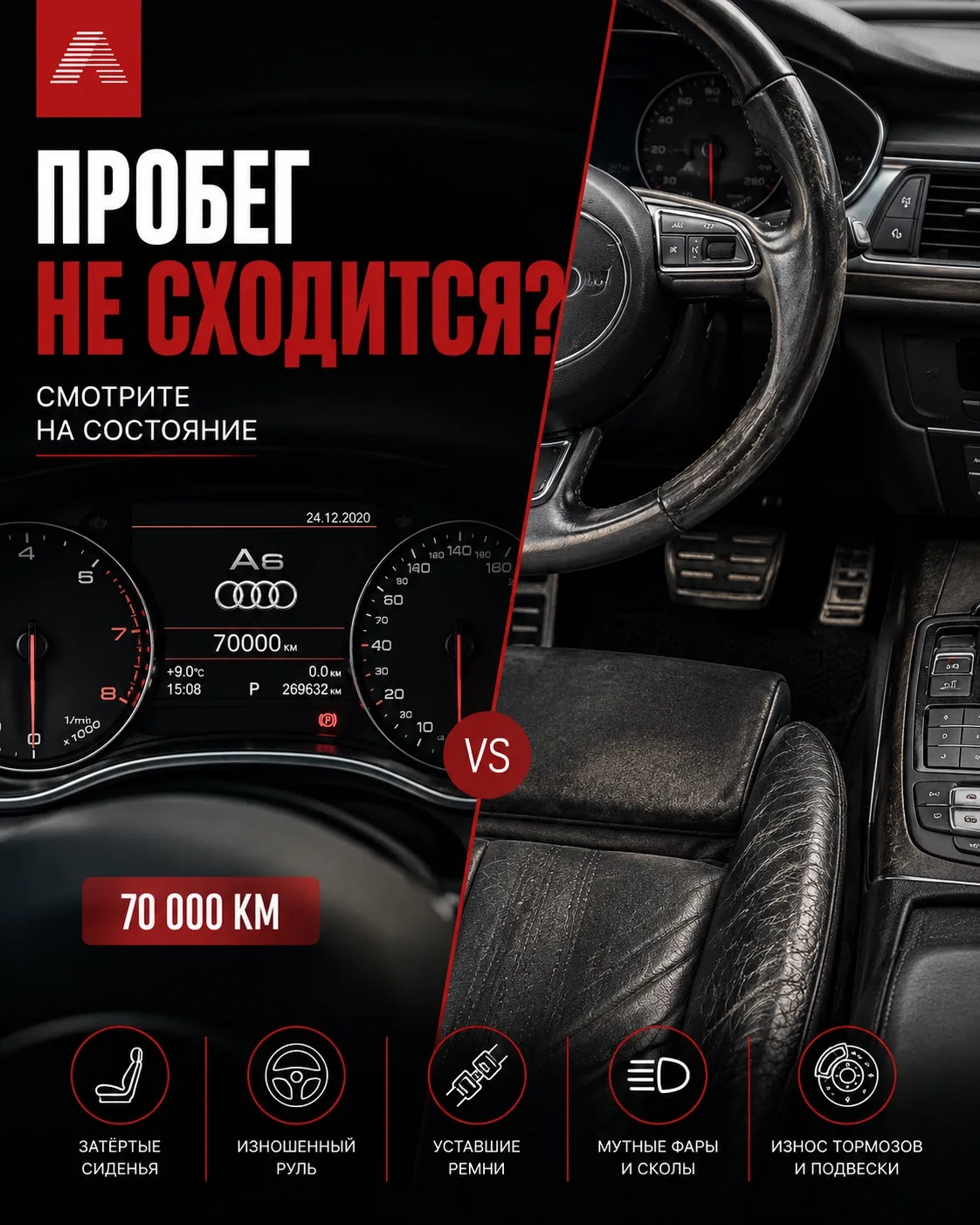 Как понять, что пробег может быть скручен без проверки по базам 🔎

Пробег в объявлении может выгляд
