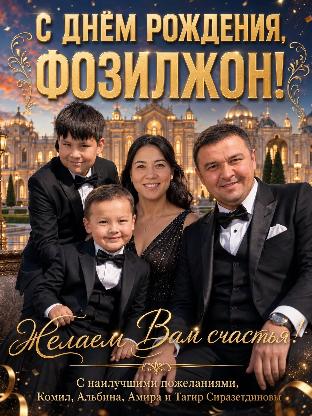 Дорогой братишка, Фозилжон!

От всей души поздравляю тебя с Днём рождения!

Желаю тебе крепкого здор