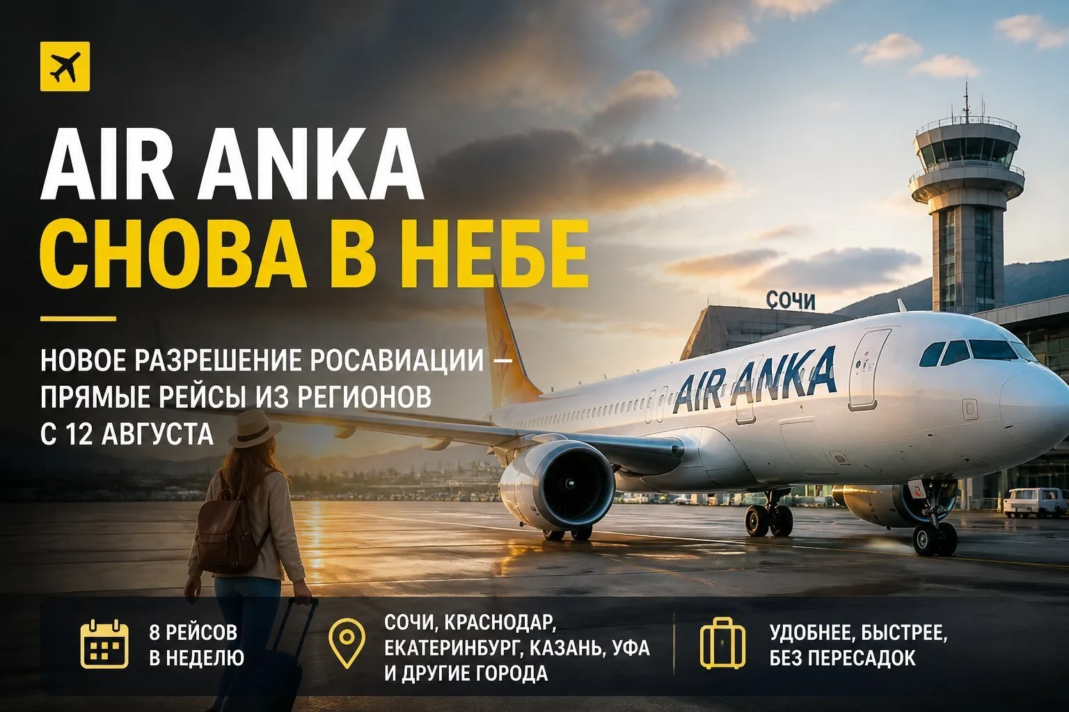 🛫 Air Anka снова в небе: новое разрешение Росавиации

Первый рейс уже состоялся из Сочи 2 августа, 