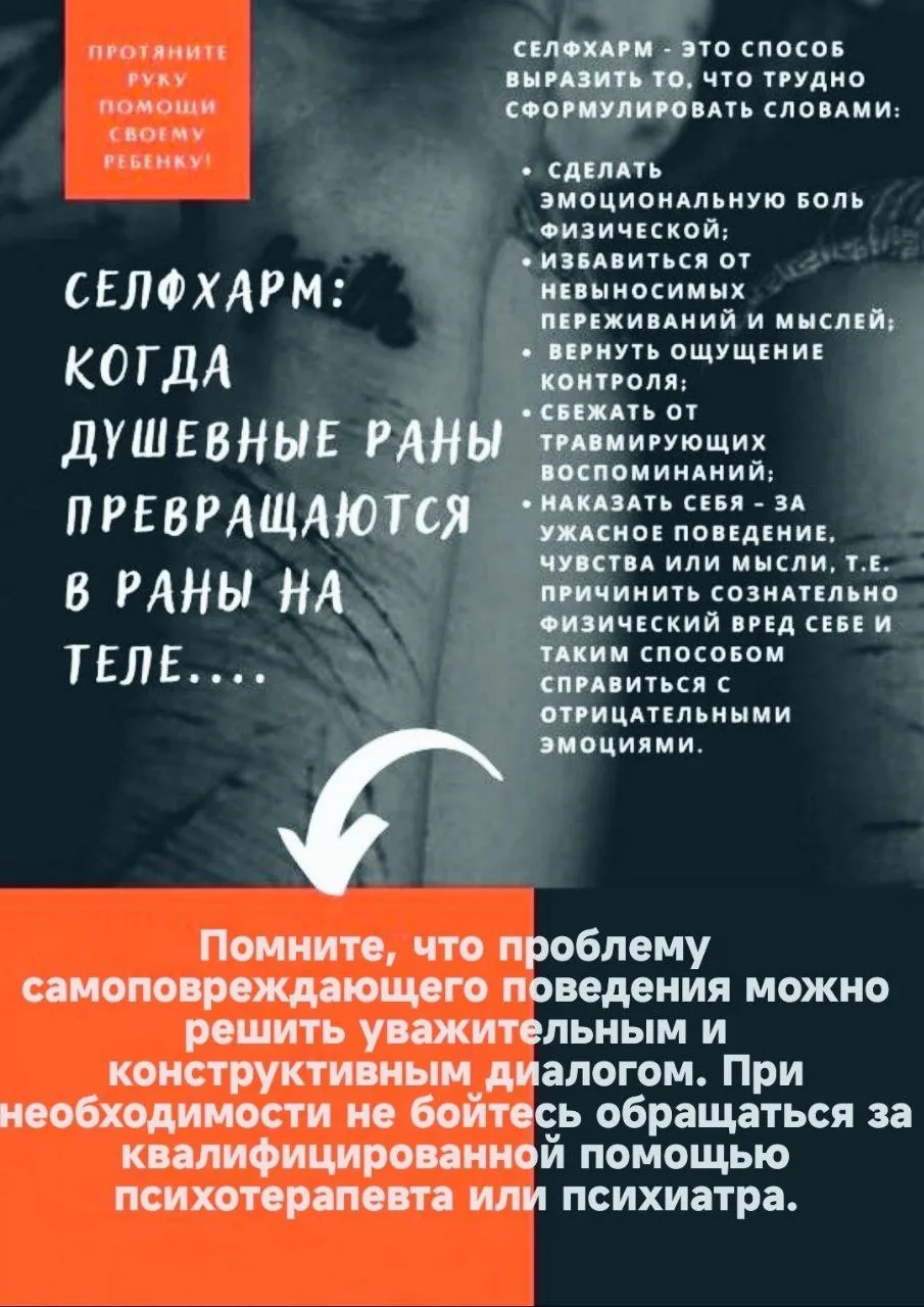 #памятка_childpsy

📌 Селфхарм. 
Рекомендации для родителей

▪️ ️(selfharm, или намеренное самоповре