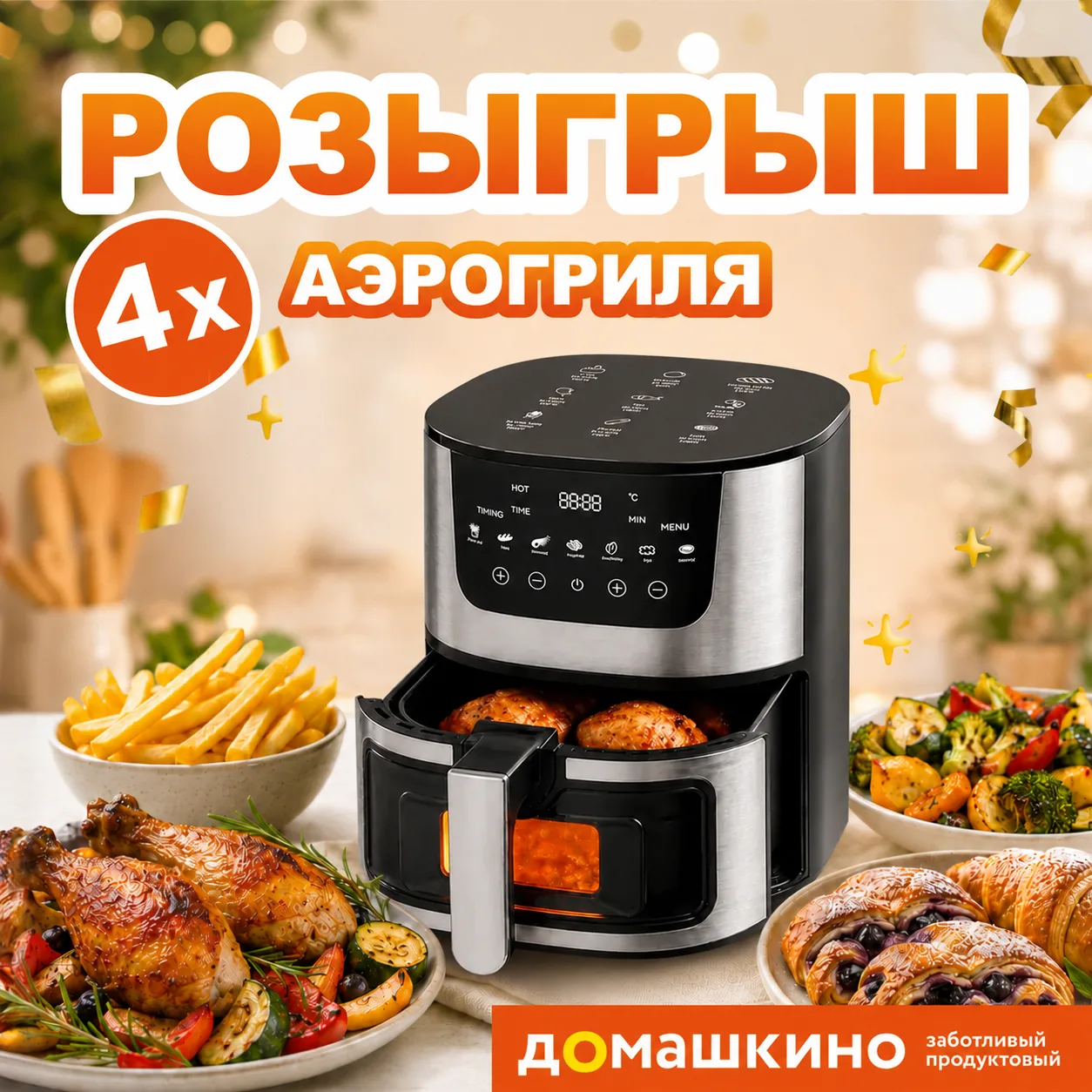 🎁 Дарим партнерам 4 аэрогриля от "Домашкино"!
