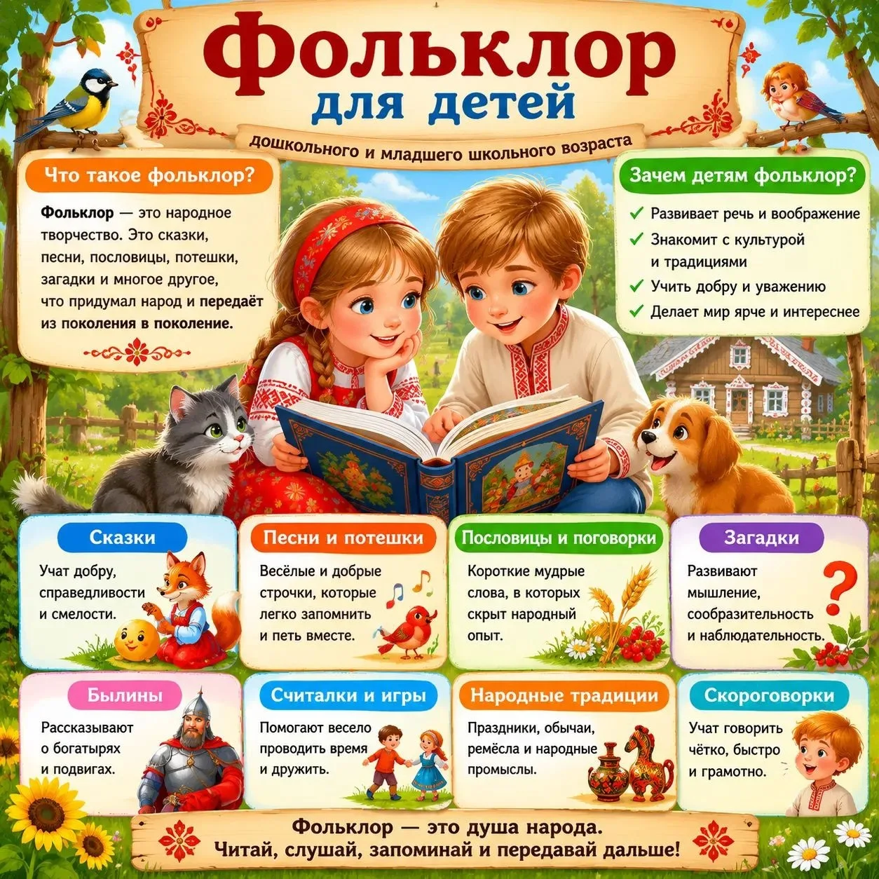 Народная мудрость — лучший воспитатель!

🎵 Почему фольклор так важен для наших малышей?

Казалось б