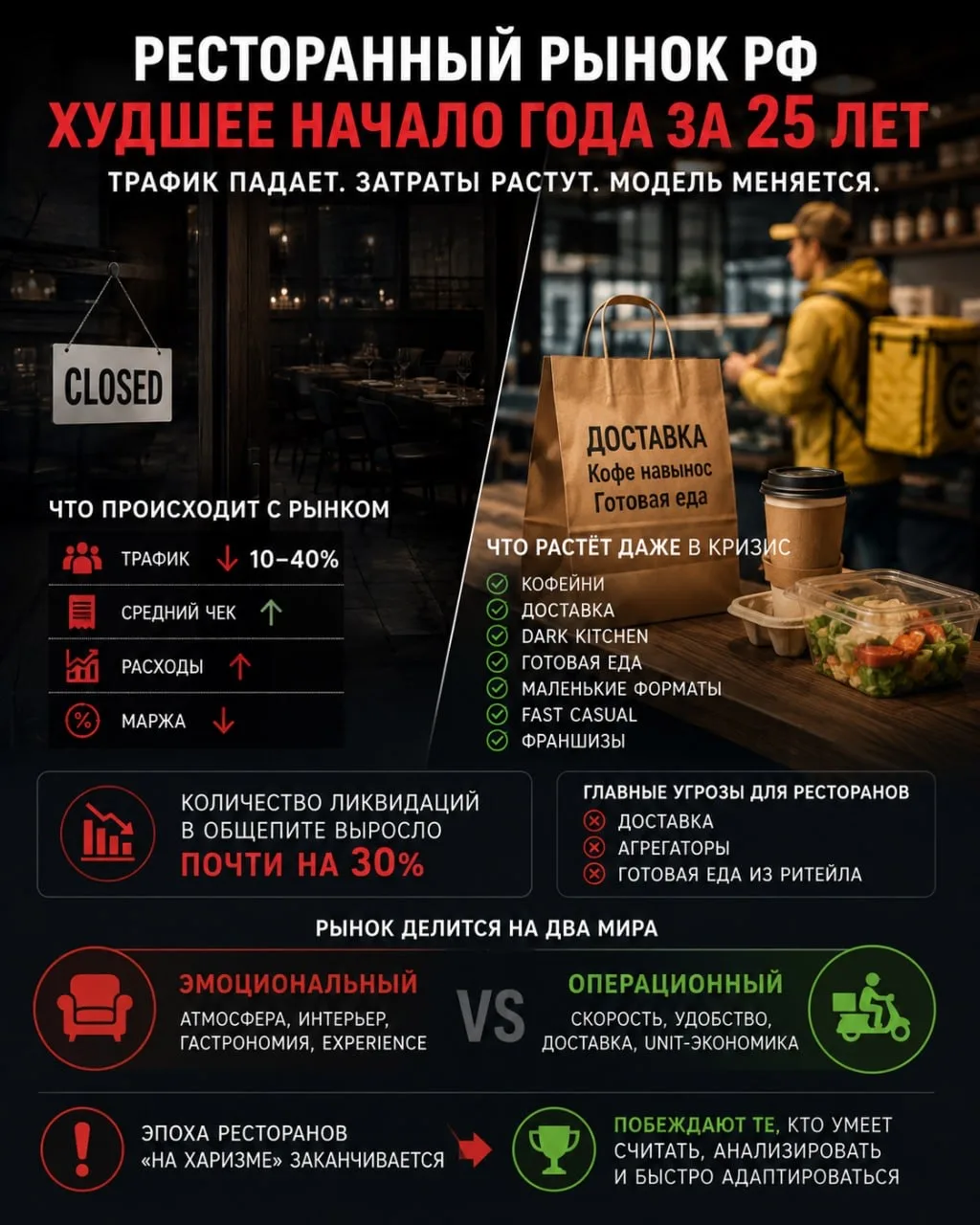 Начало 2026 года для ресторанного рынка уже называют худшим за последние 25 лет.