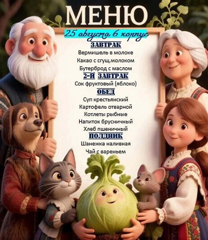 Меню на 25.08.2026. 6 корпус.