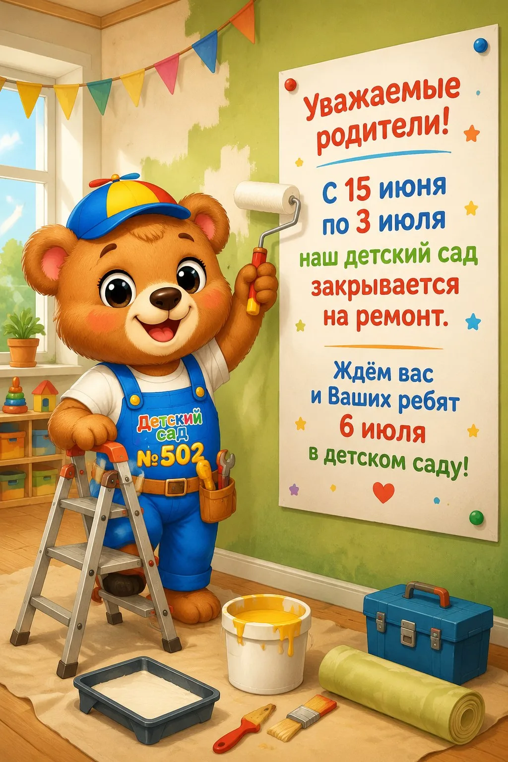 ✨Уважаемые родители!✨

Хотим сообщить вам важную информацию: с 15 июня наш детский сад будет закрыт 