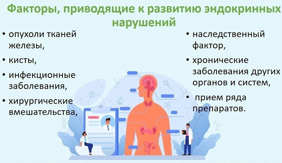 К основным факторам, которые приводят к развитию эндокринных нарушений, относятся: