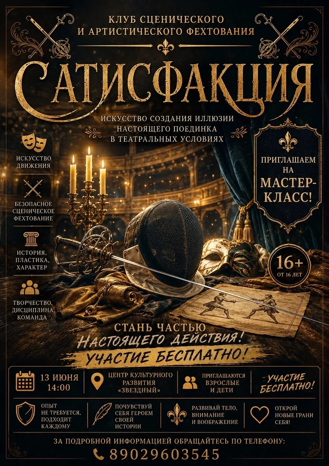 ⚔ Фехтование — это театр. Станьте его частью!

Клуб сценического и артистического фехтования «Сатисф