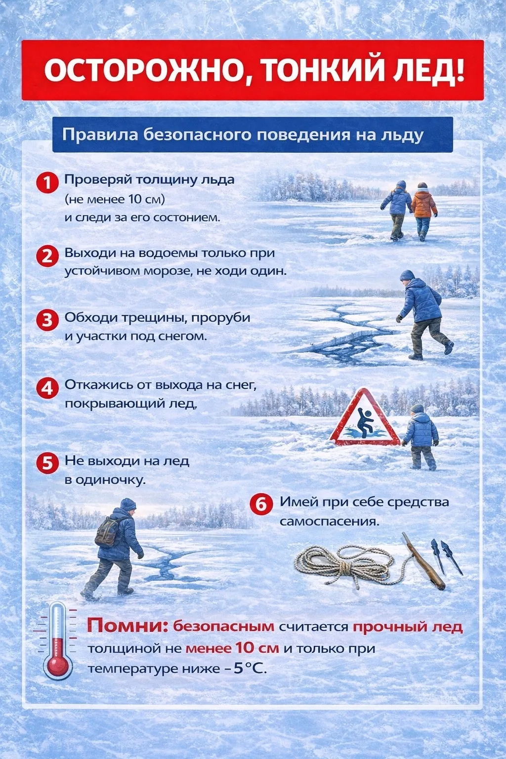 🌊 ⚡Будь осторожен — тонкий лед!  ❗Сейчас на многих водоемах нет целостного покрытия льда, и выходить