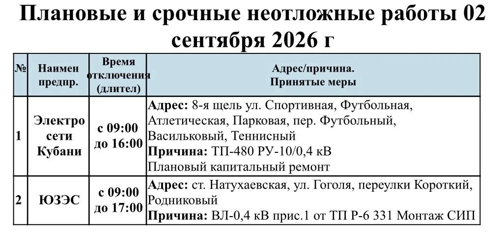 📌Информируем Вас о плановых работах на 02.09.2026