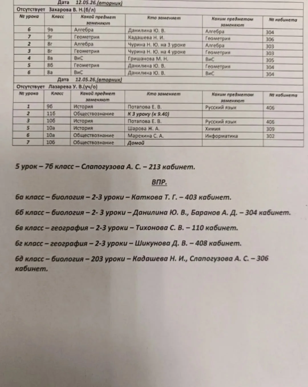 Изменения в расписании на вторник, 12 мая.  🇷🇺 Подписывайтесь на канал школы в национальном мессендж