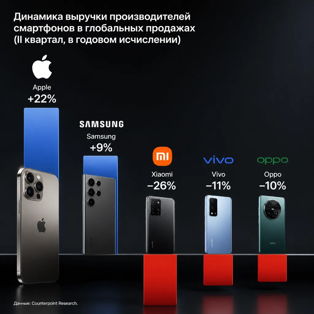 И снова о гаджетах. Выручка от продаж смартфонов в мире во II квартале выросла на 7% в ...